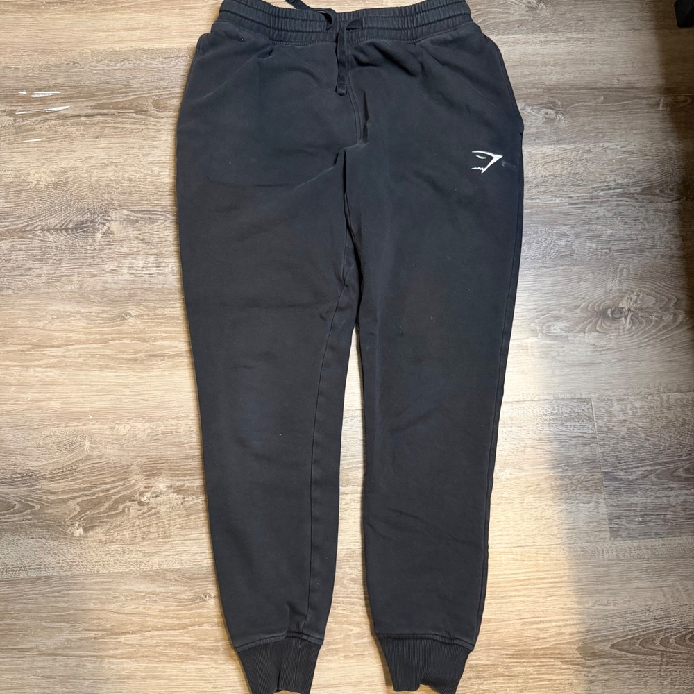 Gymshark Crest Joggers Mens Medium Black Tapered Fleece Sweatpants Slim Fit